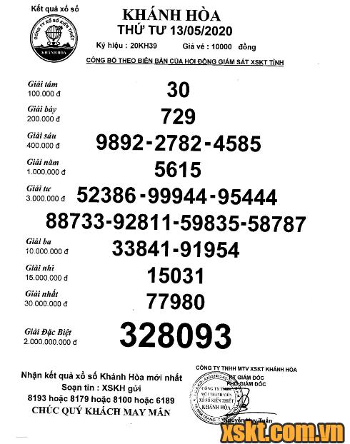XSKH ngày 13/5/2020