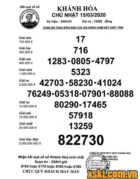 XSKH ngày 15/3/2020