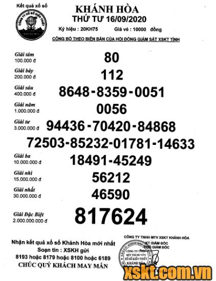 XSKH ngày 16/9/2020