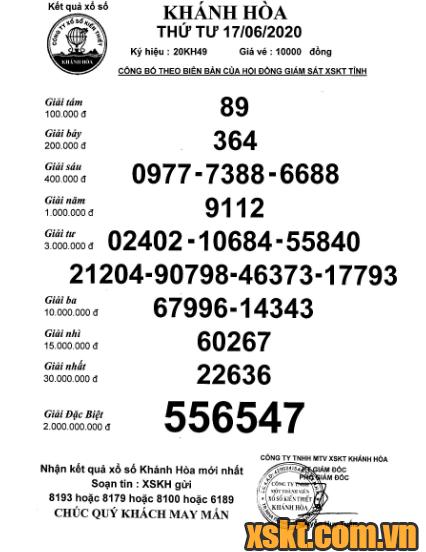 XSKH ngày 17/6/2020