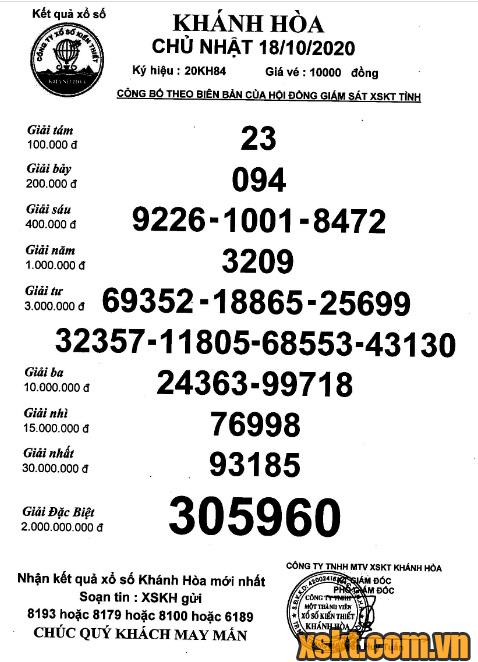XSKH ngày 18/10/2020