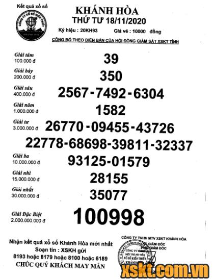 XSKH ngày 18/11/2020