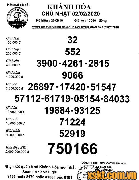 XSKH ngày 2/2/2020