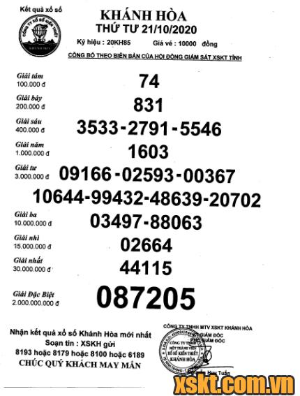 XSKH ngày 21/10/2020