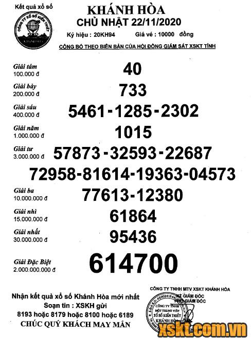 XSKH ngày 22/11/2020