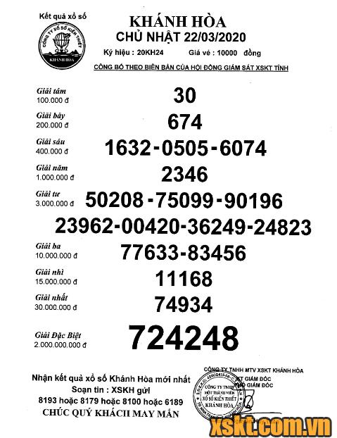 XSKH ngày 22/3/2020