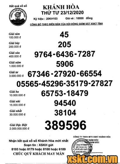 XSKH ngày 23/12/2020