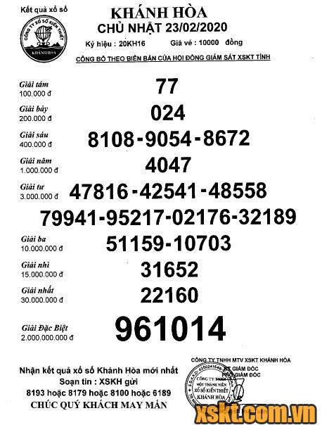 XSKH ngày 23/2/2020