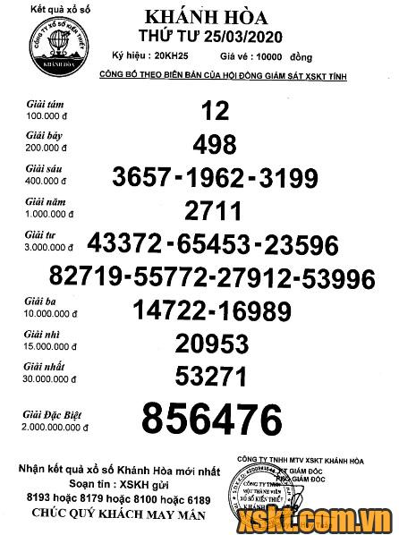 XSKH ngày 25/3/2020