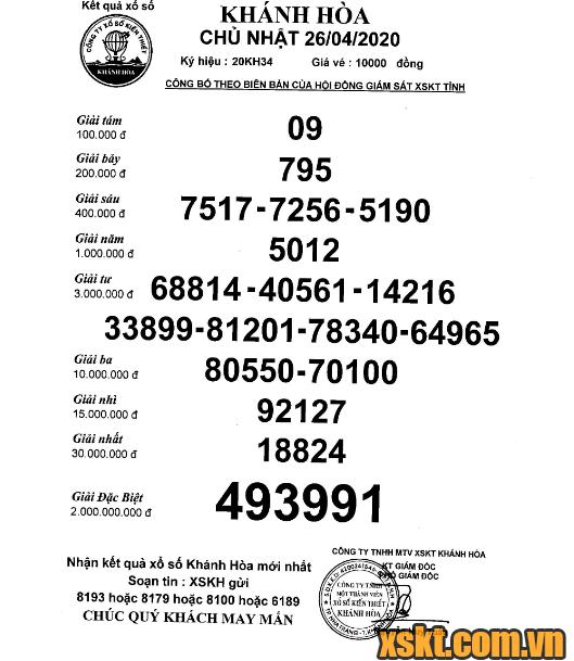 XSKH ngày 26/4/2020