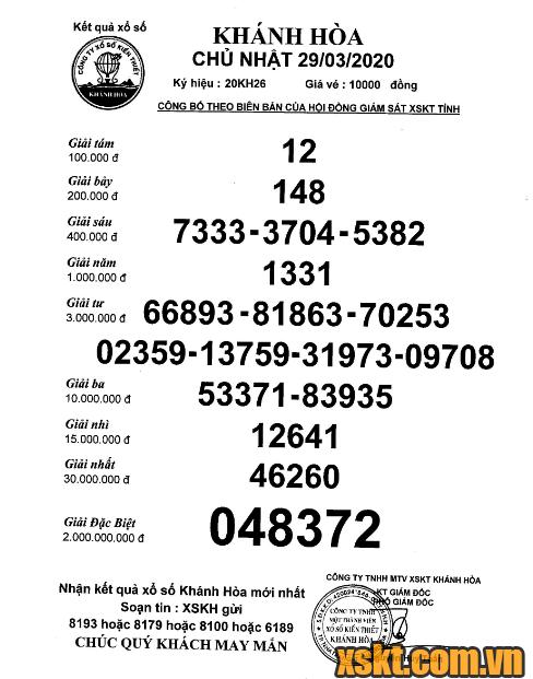 XSKH ngày 29/3/2020