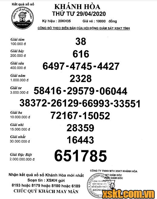 XSKH ngày 29/4/2020