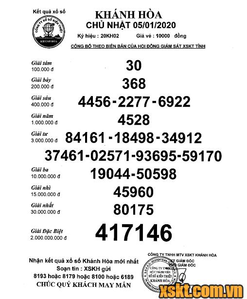 XSKH ngày 5/1/2020