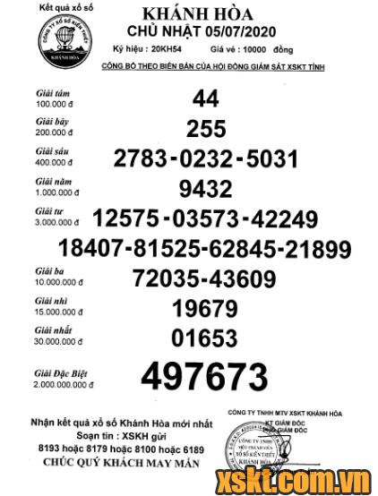 XSKH ngày 5/7/2020