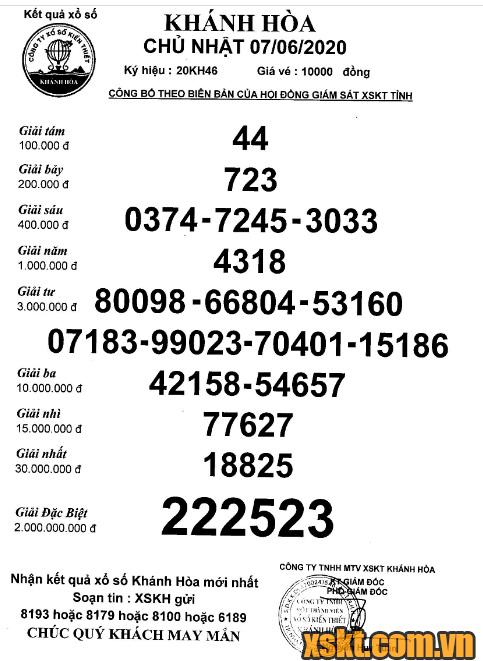 XSKH ngày 7/6/2020