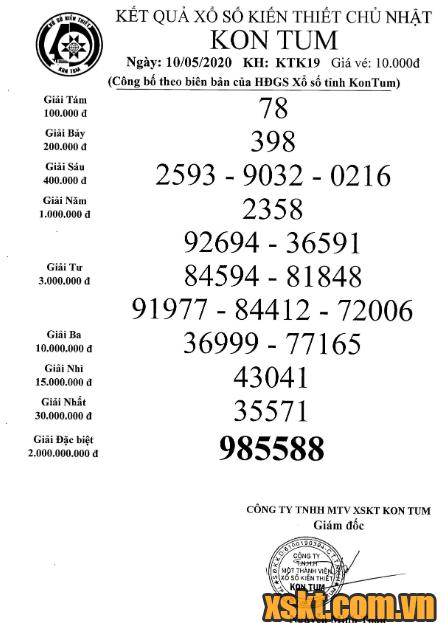 XSKT ngày 10/5/2020
