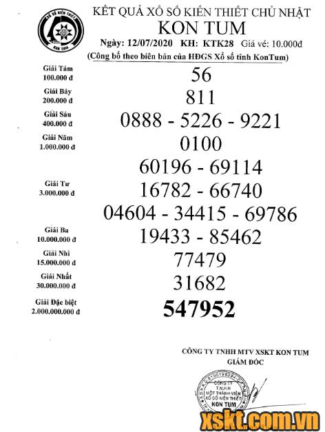 XSKT ngày 12/7/2020