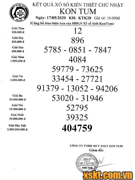 XSKT ngày 17/5/2020