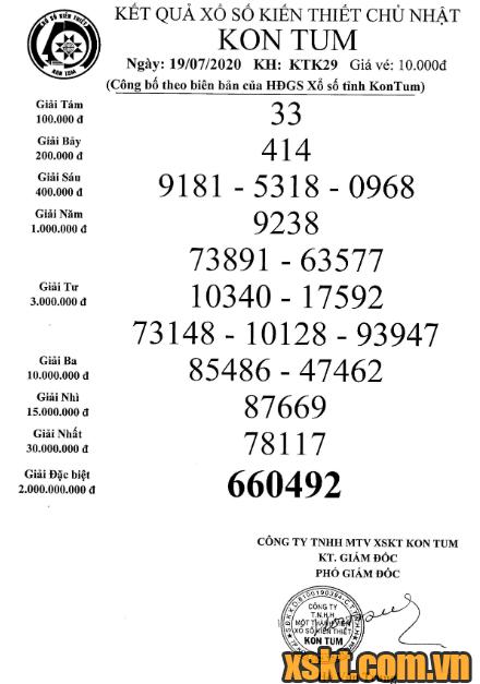 XSKT ngày 19/7/2020