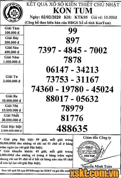XSKT ngày 2/2/2020