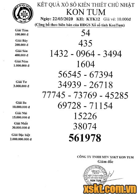 XSKT ngày 22/3/2020