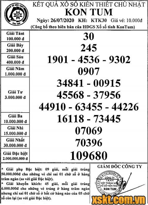 XSKT ngày 26/7/2020