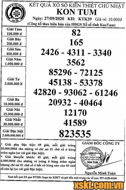 XSKT ngày 27/9/2020