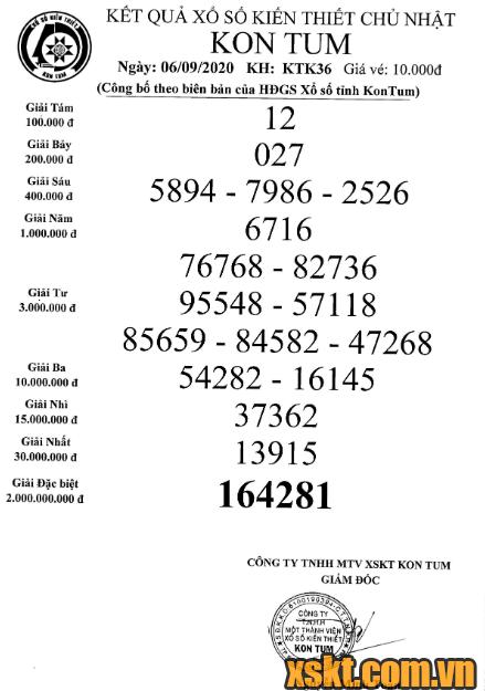 XSKT ngày 6/9/2020