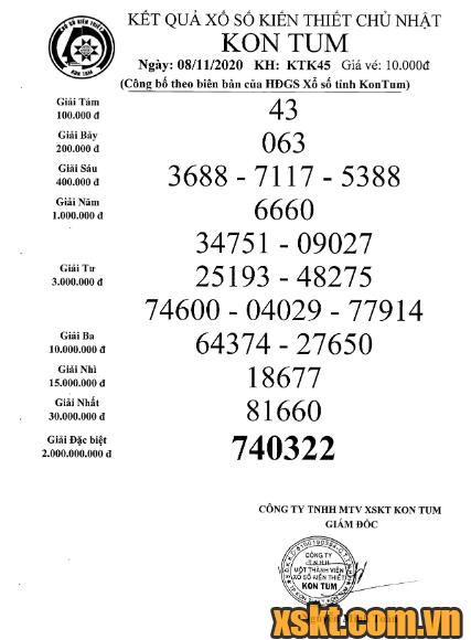 XSKT ngày 8/11/2020