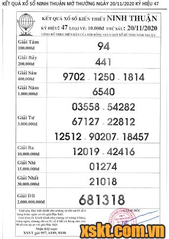 XSNT ngày 20/11/2020