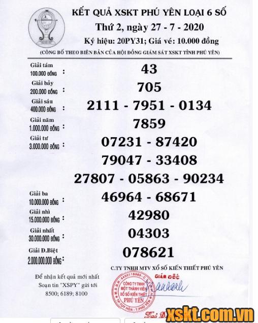 XSPY ngày 27/7/2020