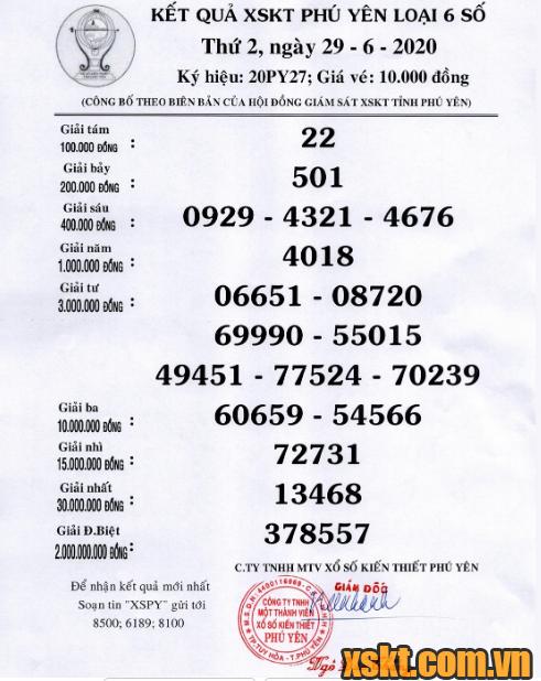 XSPY ngày 29/6/2020