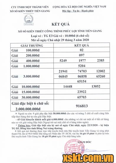 XSTG ngày 29/3/2020