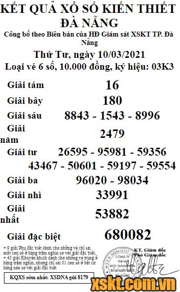 XSDNG ngày 10/3/2021