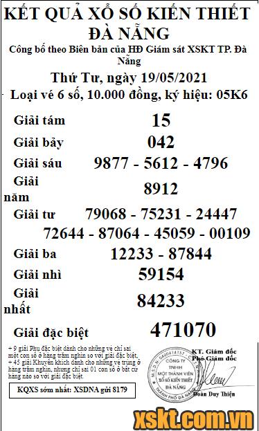 XSDNG ngày 19/5/2021