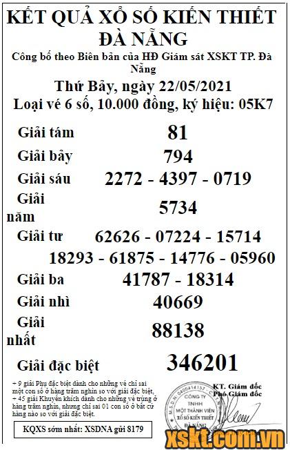 XSDNG ngày 22/5/2021