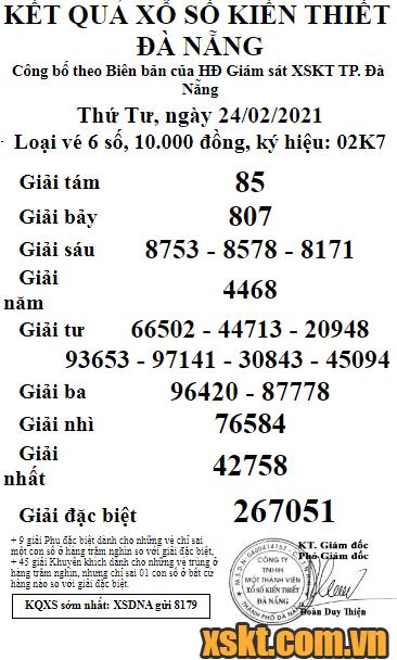 XSDNG ngày 24/2/2021