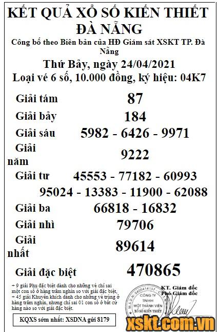 XSDNG ngày 24/4/2021