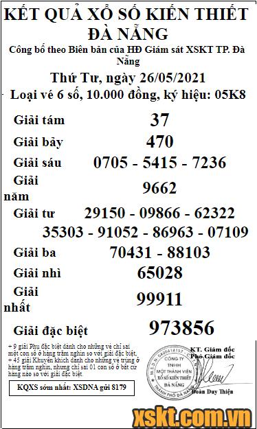 XSDNG ngày 26/5/2021