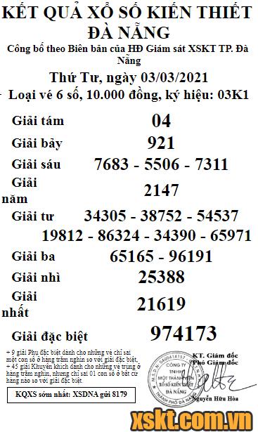 XSDNG ngày 3/3/2021