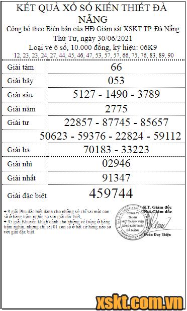 XSDNG ngày 30/6/2021
