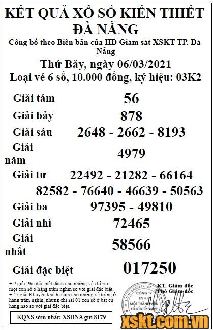 XSDNG ngày 6/3/2021