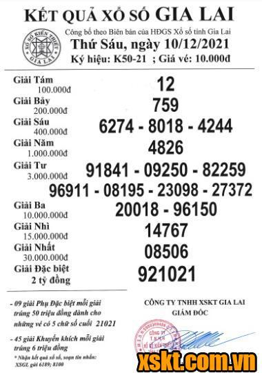XSGL ngày 10/12/2021