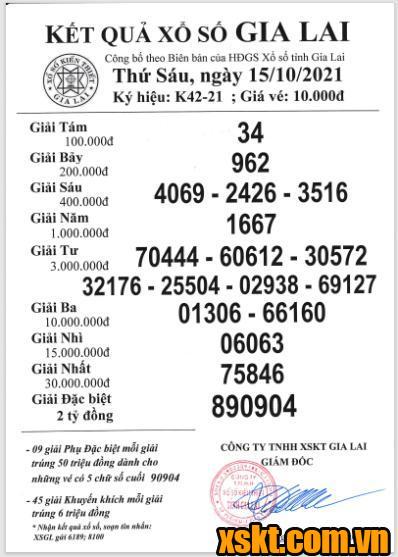 XSGL ngày 15/10/2021