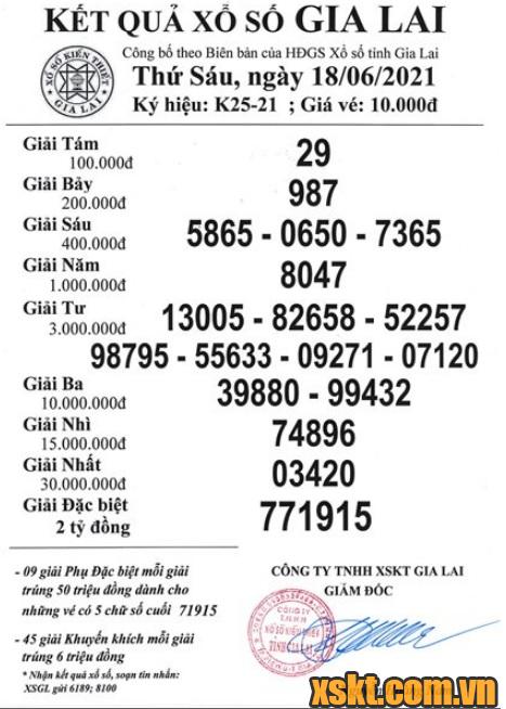 XSGL ngày 18/6/2021