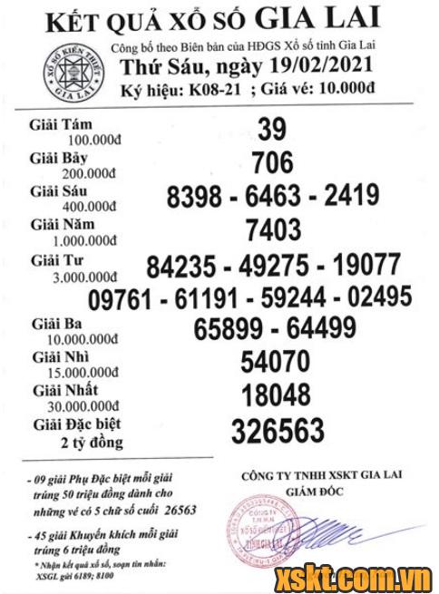 XSGL ngày 19/2/2021