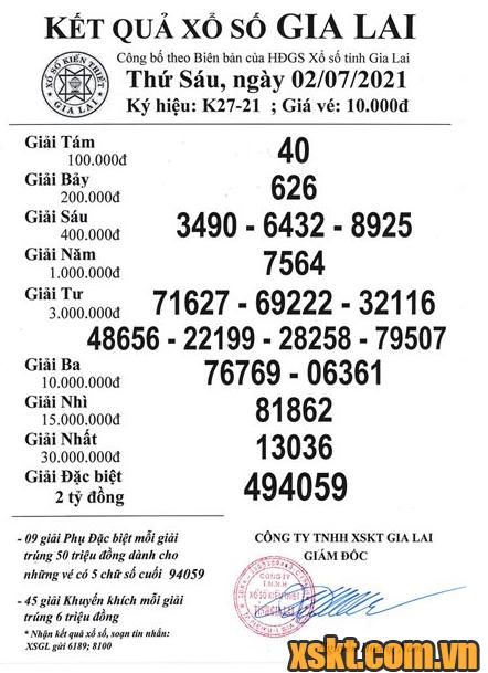 XSGL ngày 2/7/2021
