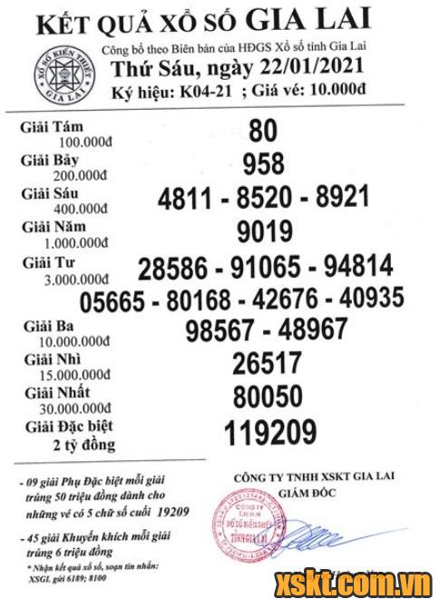 XSGL ngày 22/1/2021