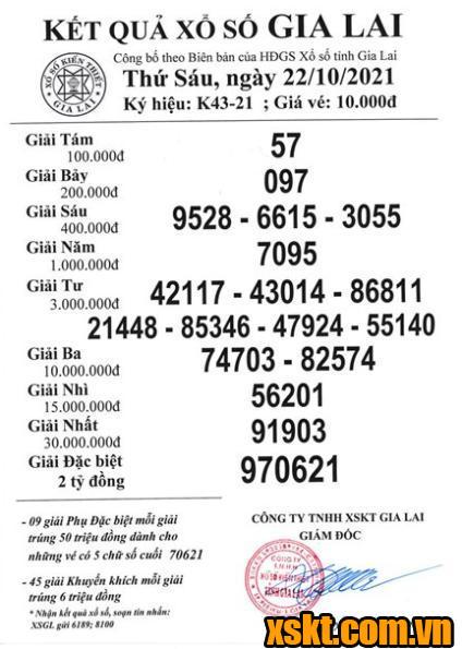 XSGL ngày 22/10/2021