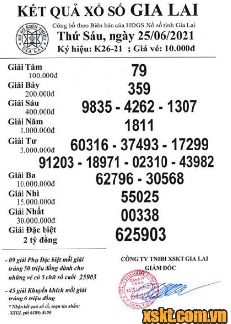 XSGL ngày 25/6/2021